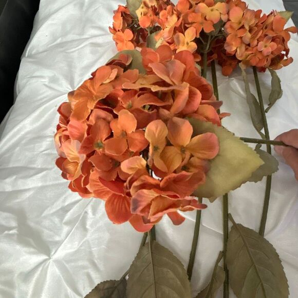 6 Silk Orange Hydrangeas - Picture 2 of 3